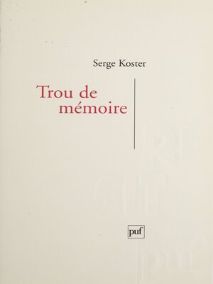 cover image of Trou de mémoire